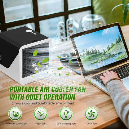  Climatiseur Mobile, 3-en-1 Ventilateur Type-C Silencieux, 3 Vitesses Réglables, Climatiseur Portable Sans évacuation, Mini Climatiseur Mobile D'Air Pour Chambre, Bureau Ou Camping