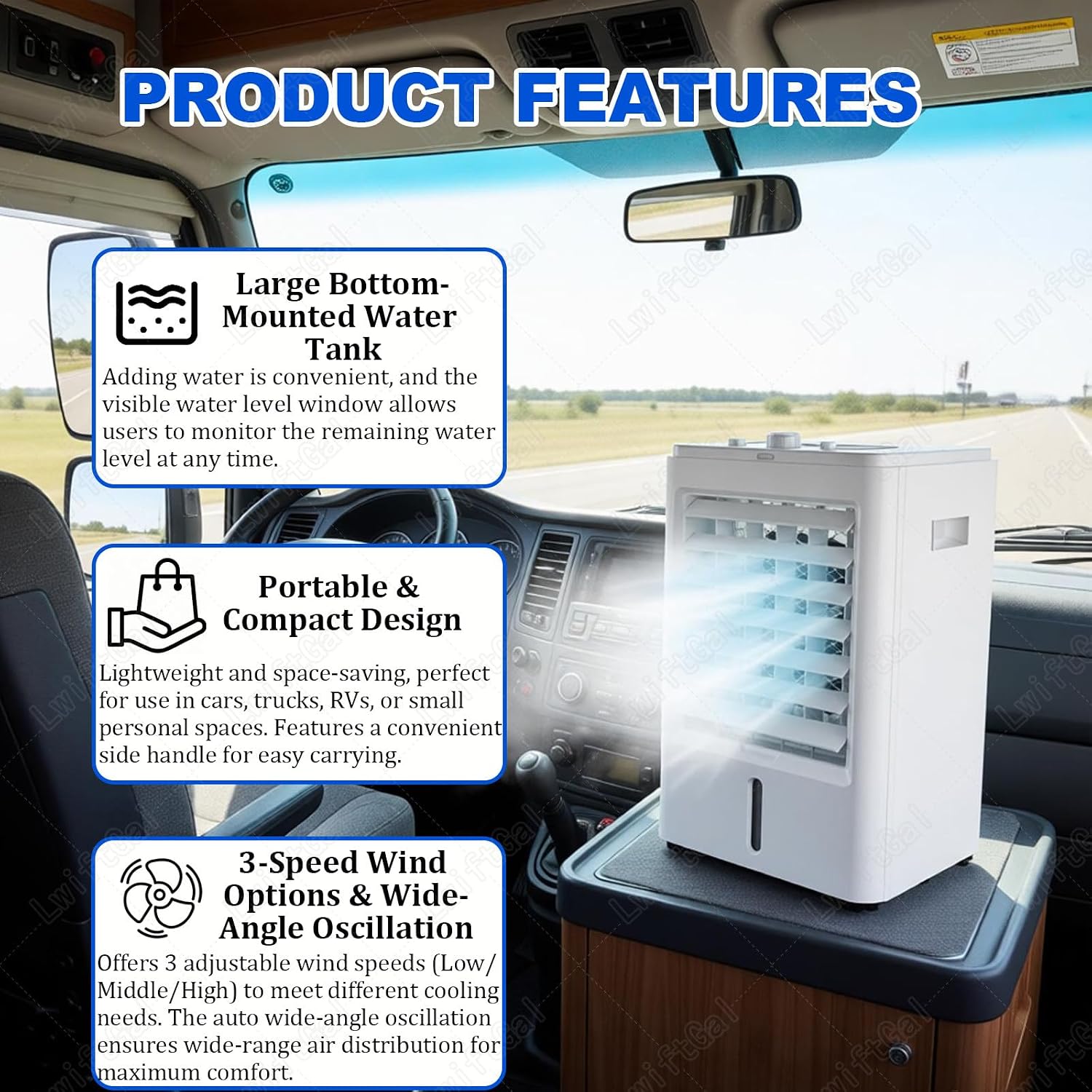  Climatiseur Portable 12v/24v, Refroidisseur D'air Par éVaporation à 3 Vitesses Pour Caravane, Camping-Car, Fourgon AméNagé Et Camion - Solution De Refroidissement 24V
