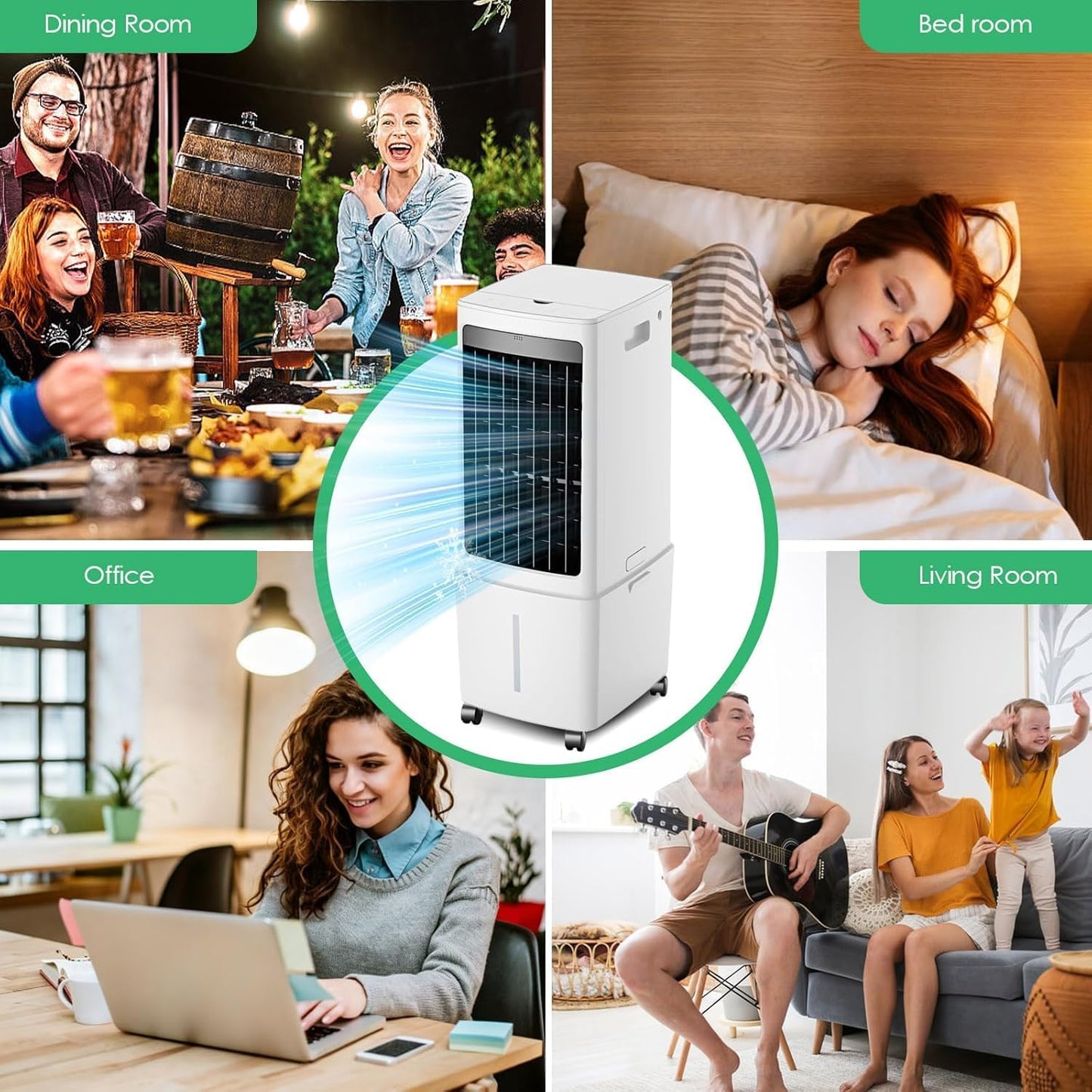 GENERIC Refroidisseur D'air évaporatif Portable, 3100 CFM, Refroidisseur De Marais Avec 3 Modes Et 3 Vitesses, Oscillation à 120°, Minuterie De 0 à 7,5 H, Pour Terrasse, Garage, Refroidissement Extérieur