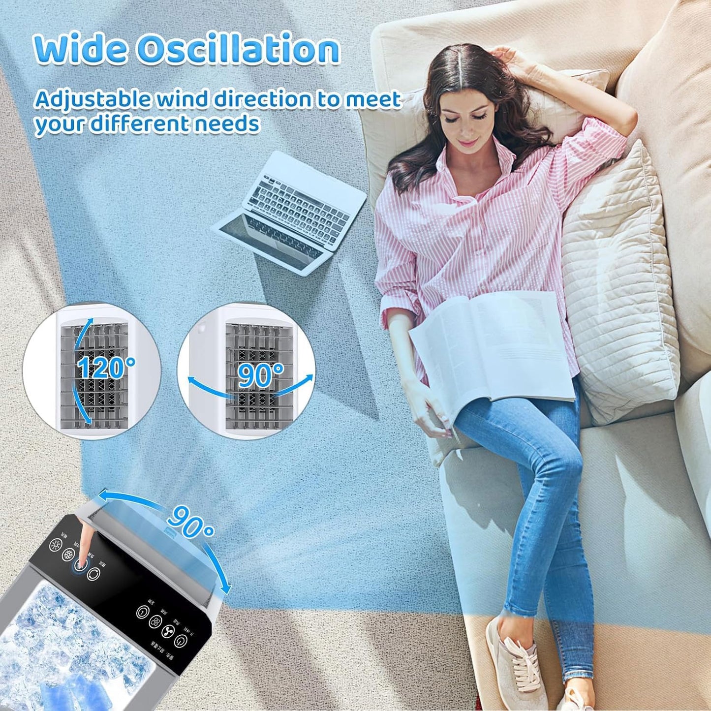 GENERIC Refroidisseur D'air Portable Avec Télécommande, 3 Vitesses Et 12H Minuterie.7L Double Réservoir évaporatif AC Pour Bureau De Chambre.Ventilateur De Ruse Silencieux à épargner D'énergie.
