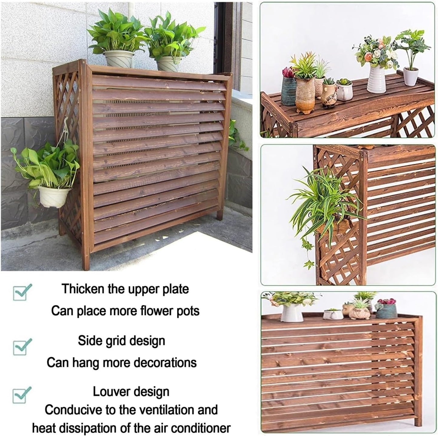  Couvercle De Protection En Bois Pour Climatiseur Extérieur, Cadre étanche Pour Climatiseur Extérieur à Persiennes, Coque De Poubelle Dissimulée, Facile à Installer