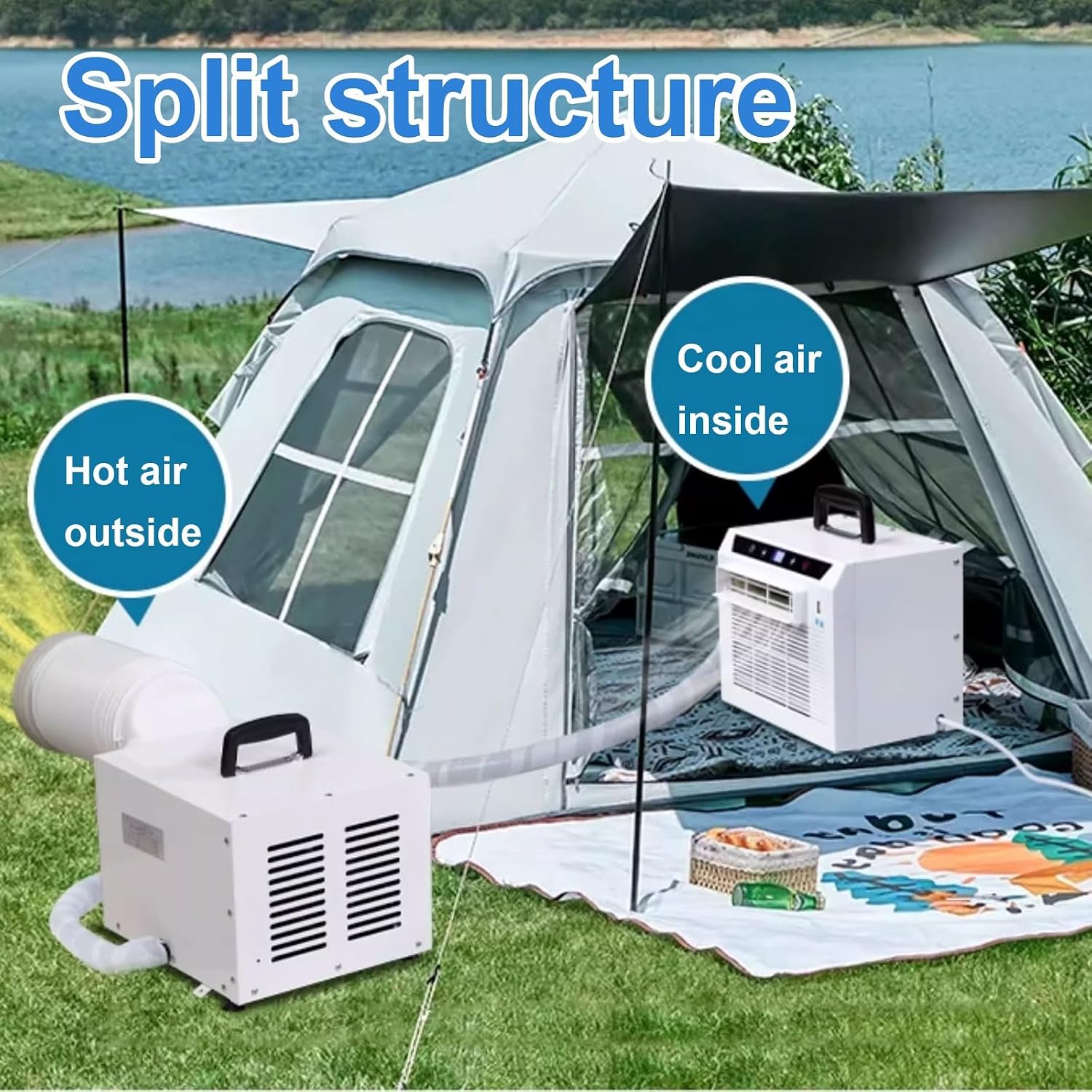 GENERIC Climatiseur Mobile Avec Evacuation Rafraichisseur D'air Silencieux Chambre Structure Divisée Avec Tuyau De Raccordement De 1 Mètre Aucun Assemblage Requis