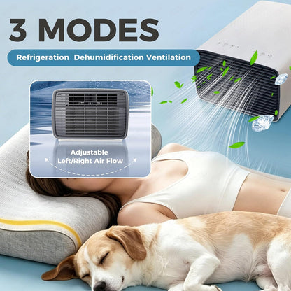  AC Portable Avec Compresseur, 3 En 1 Mini Unité De Refroidissement Pour La Chambre à Coucher.Déshumidificateur, Mode Ventilateur.Tranqueur 45dB, Télécommande Intelligente.Conception Compacte Et Légère