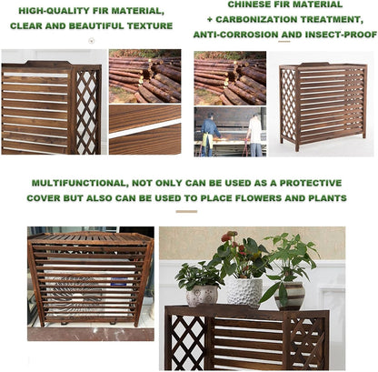  DOSSAE Couverture De Climatiseur En Bois,D'écran De Confidentialité Antivol De La Vie,Cache Climatiseur Pour Unité Extérieure En Bois,Carbonisé, Facile À Installer.
