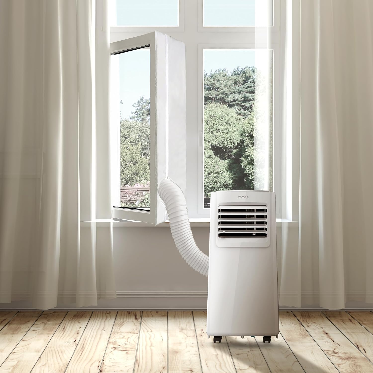  Cecotec Adaptateur Housse Isolante Universelle Pour Fenêtres Ou Portes Coulissantes Pour Climatiseur Portable 210x90cm, 100% Polyester, Isole De L’Extérieur, Fermeture Éclair Et Bande Adhésive