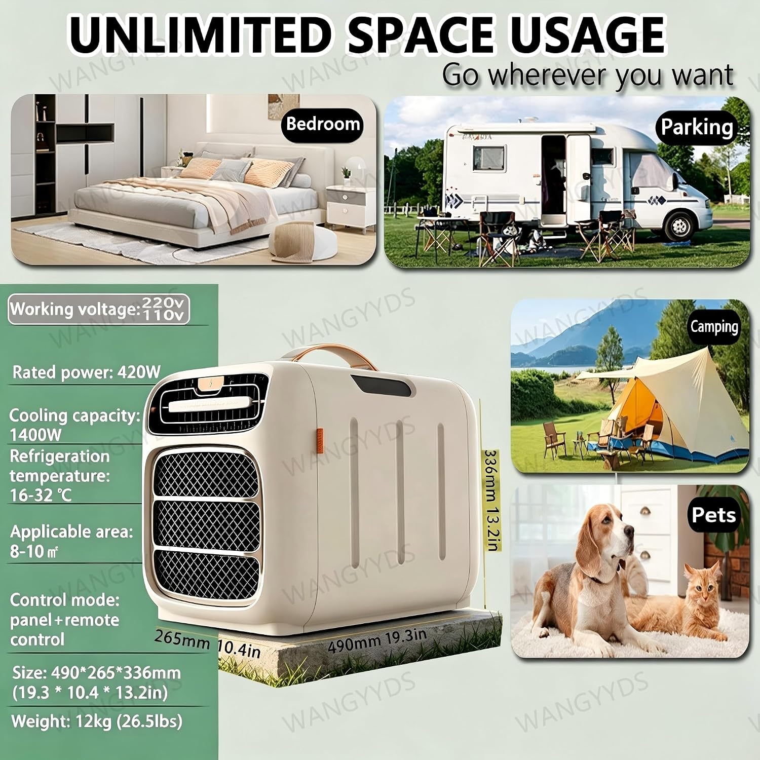  Climatiseur Mobile 4700 BTU, 3 En 1 Climatisation Avec Déshumidificateur Chauffage Et Mode Sommeil, Clim Mobile Silencieuse, Kit Fenêtre Fourni, Télécommande, Minuterie 24H