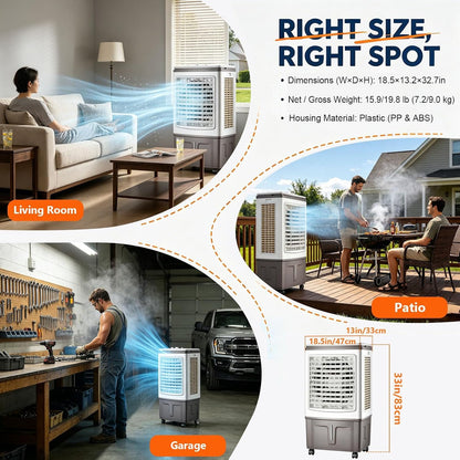 GENERIC Refroidisseur D'air Par évaporation Et Ventilateur Portable, Réservoir 30 L, 1758 CFM, Oscillation 120°, Roulettes 360°, 3 Vitesses, Idéal For Le Bureau à Domicile, Le Garage Et La Terrasse.
