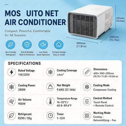  AC Portable Avec Compresseur, 3 En 1 Mini Unité De Refroidissement Pour La Chambre à Coucher.Déshumidificateur, Mode Ventilateur.Tranqueur 45dB, Télécommande Intelligente.Conception Compacte Et Légère