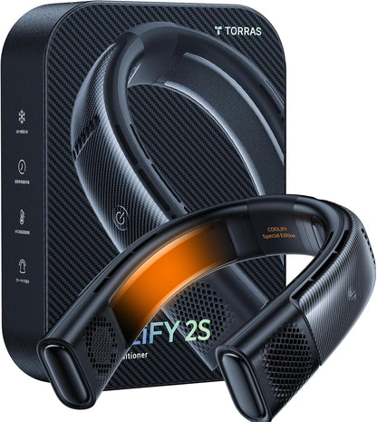  TORRAS COOLiFY 2S Ventilateurs De Cou Qui Soufflent De L'air Froid [version Limitée], Climatiseur De Cou Avec Batterie Longue, Ventilateur De Cou à Changement Orange-bleu, Ventilateur De Cou