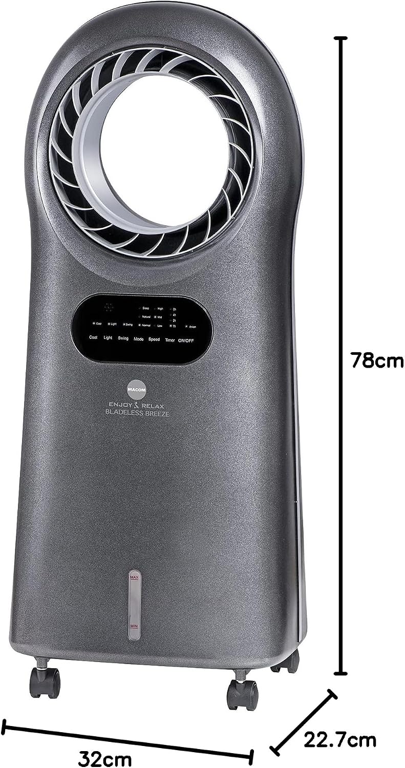  Macom Enjoy & Relax 989 Bladeless Breeze Refroidisseur évaporatif Sans Pales Gris Débit 10 M³/Min