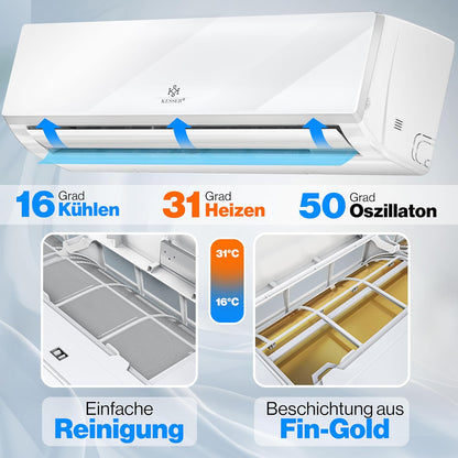  KESSER® Climatiseur SET Split – Wi-Fi/application – Refroidissement A++/chauffage A+ – Réfrigérant R32 – Télécommande, Matériel De Montage 9 000 BTU/h (2 600 Watts) Blanc [Classe énergétique A++]