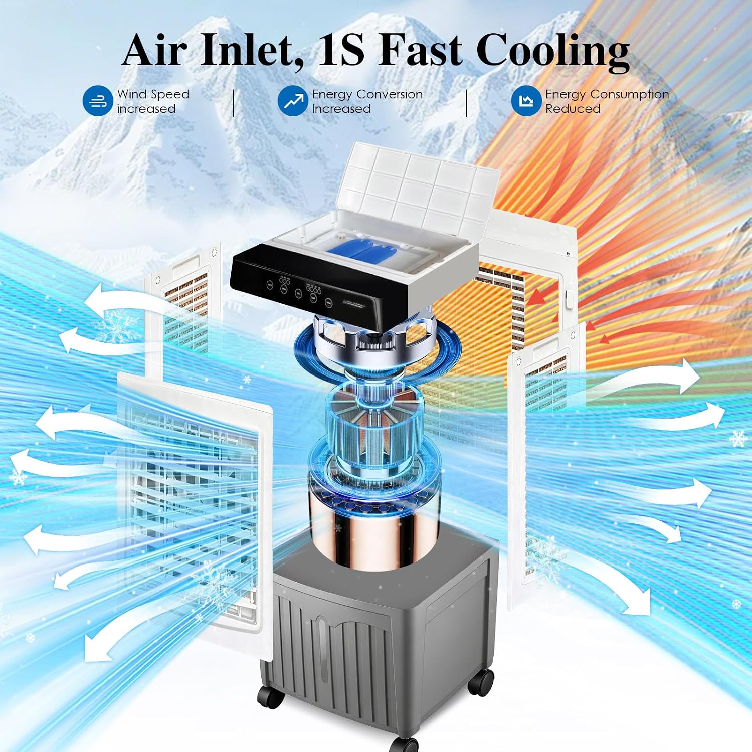 GENERIC Refroidisseur D'air Par évaporation Industriel 40 L Avec Télécommande, Blocs De Glace Inclus, Ventilateur De Refroidissement Commercial, Faible Consommation D'énergie, Refroidisseur D'air