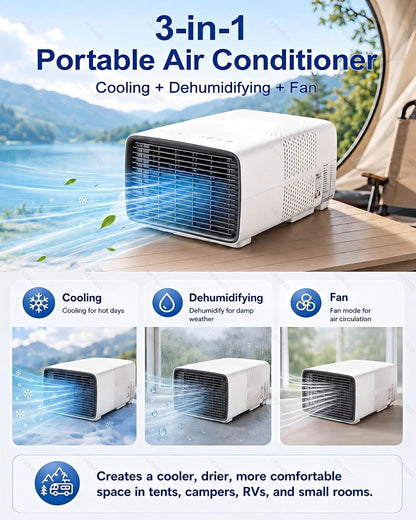  Climatiseur De Tente 2700 BTU 280W Compresseur DC 45 DB CE | 3 Modes Refroidissement, Déshumidification Et Ventilation, Panneau, Télécommande, Timer 1-12 H, Pour Camping-car Et Van