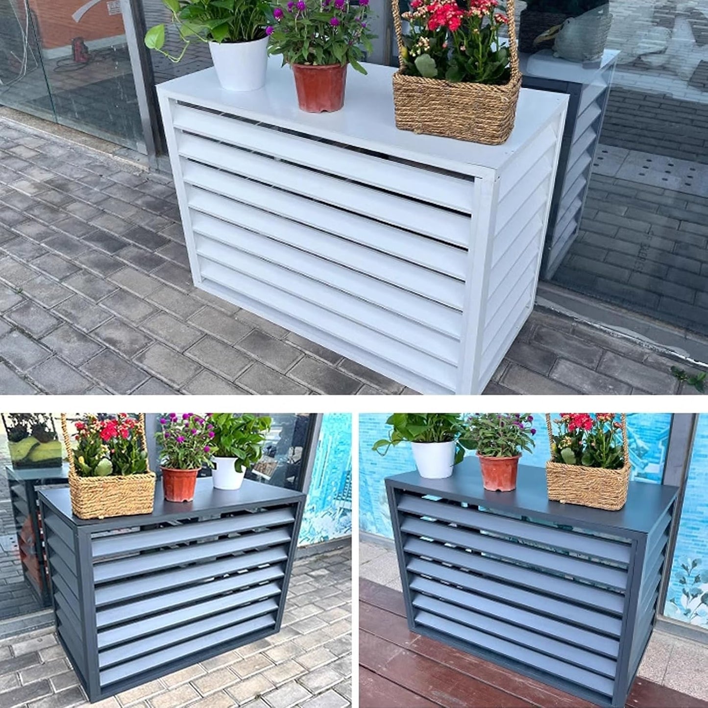 GENERIC Housse En Aluminium à 4 Panneaux Pour Climatiseur Et Pompe à Chaleur, Support De Fleurs Blanches, 110 X 60 X 80 Cm