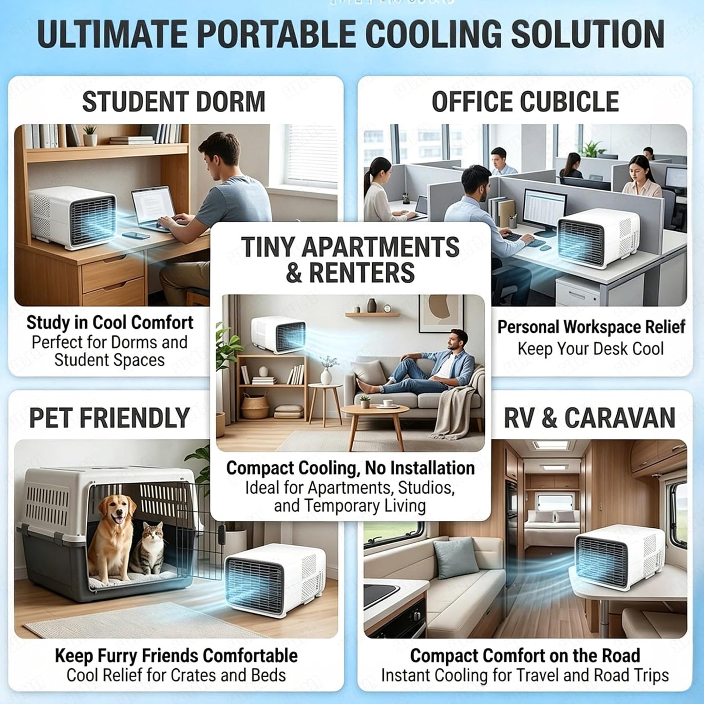 AC Portable Avec Compresseur, 3 En 1 Mini Unité De Refroidissement Pour La Chambre à Coucher.Déshumidificateur, Mode Ventilateur.Tranqueur 45dB, Télécommande Intelligente.Conception Compacte Et Légère