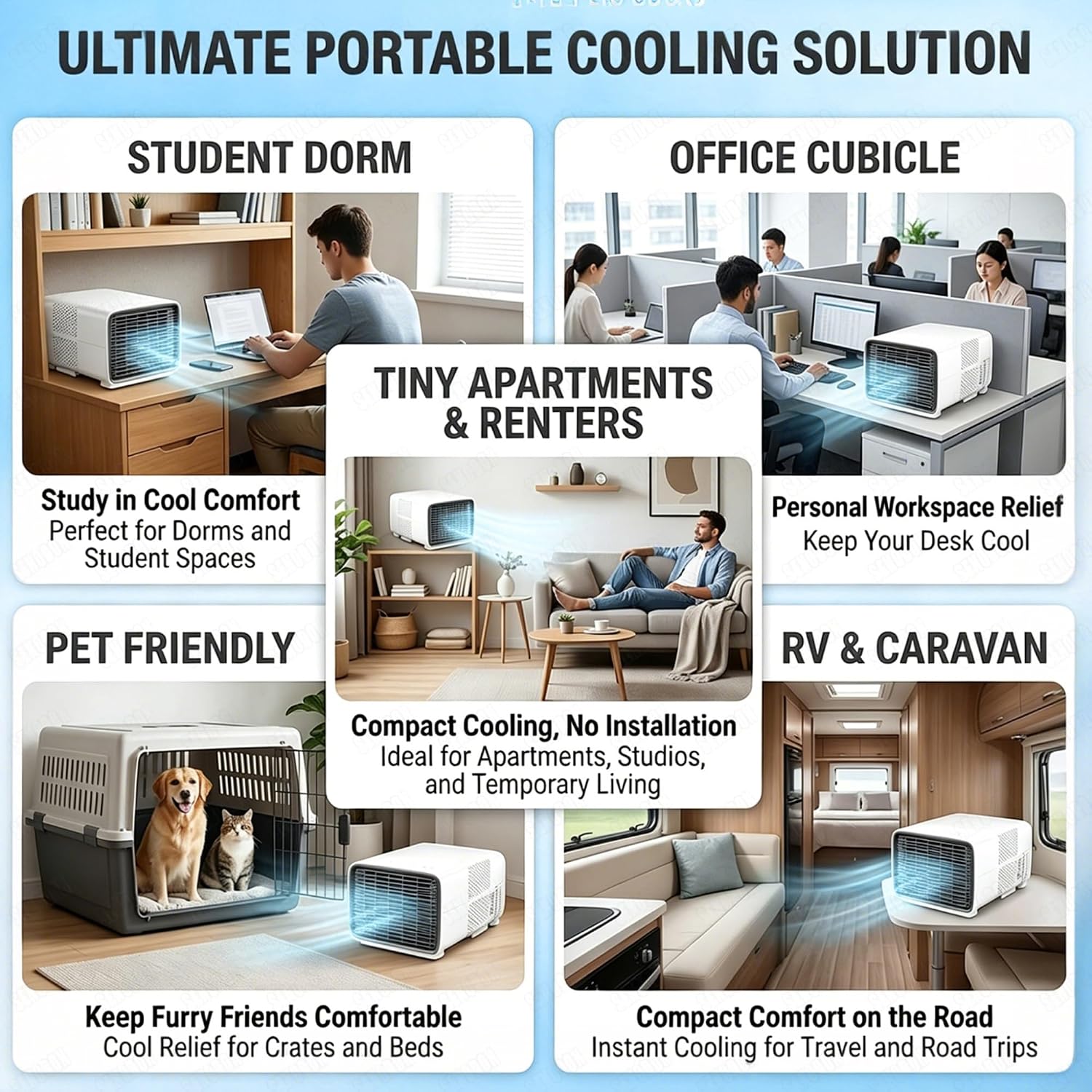  AC Portable Avec Compresseur, 3 En 1 Mini Unité De Refroidissement Pour La Chambre à Coucher.Déshumidificateur, Mode Ventilateur.Tranqueur 45dB, Télécommande Intelligente.Conception Compacte Et Légère