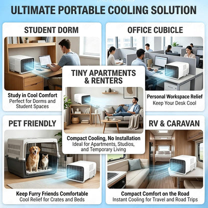  AC Portable Avec Compresseur, 3 En 1 Mini Unité De Refroidissement Pour La Chambre à Coucher.Déshumidificateur, Mode Ventilateur.Tranqueur 45dB, Télécommande Intelligente.Conception Compacte Et Légère