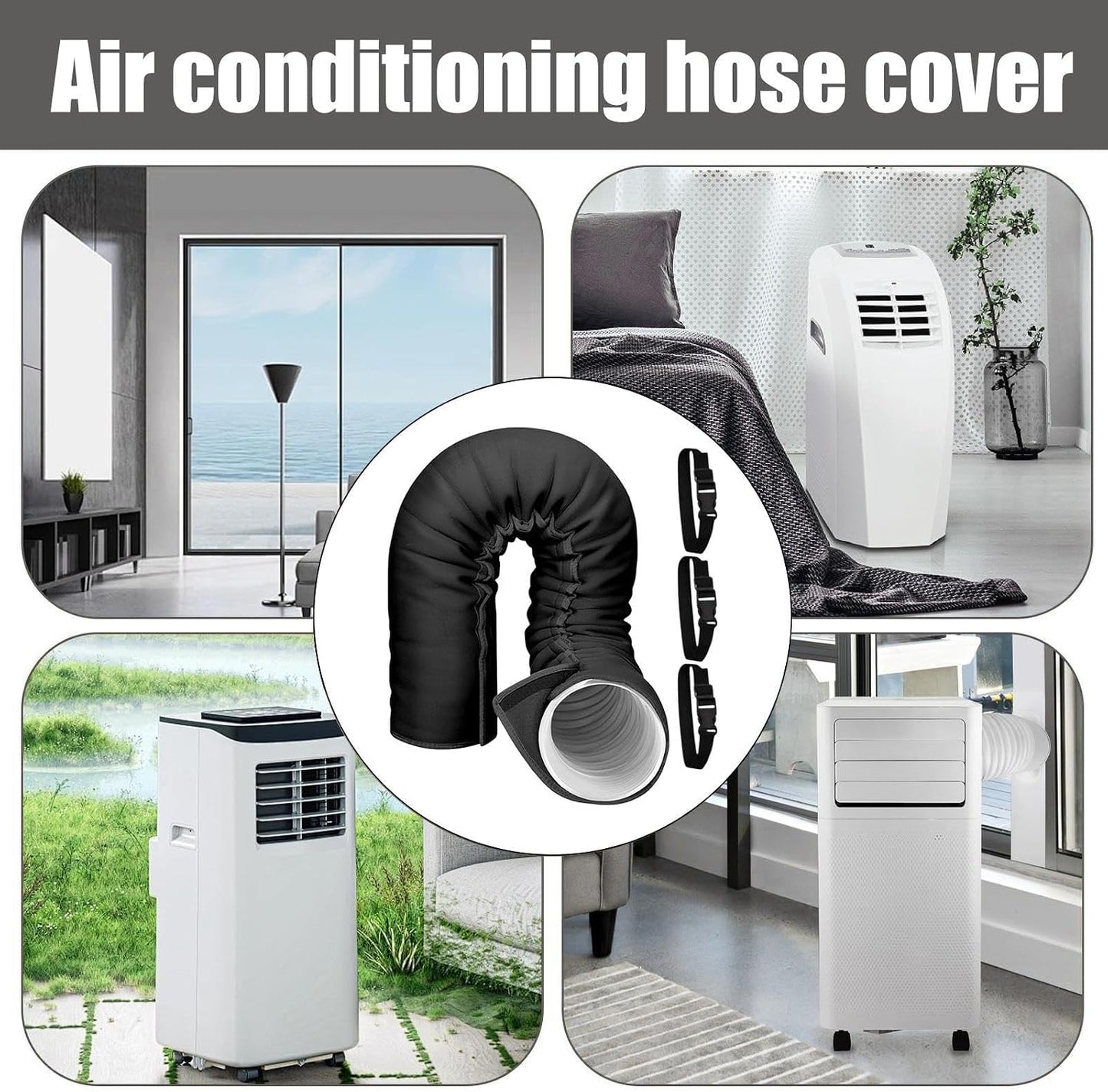  150 CM Manchon Isolant Universel Pour Gaine De Climatiseur Mobile | Manchon D'isolation Pour Tuyau De Climatiseur Mobile, Housse Isolante Pour Tuyau De Climatisation, 3 Sangles, Pour 12,7/15 CM