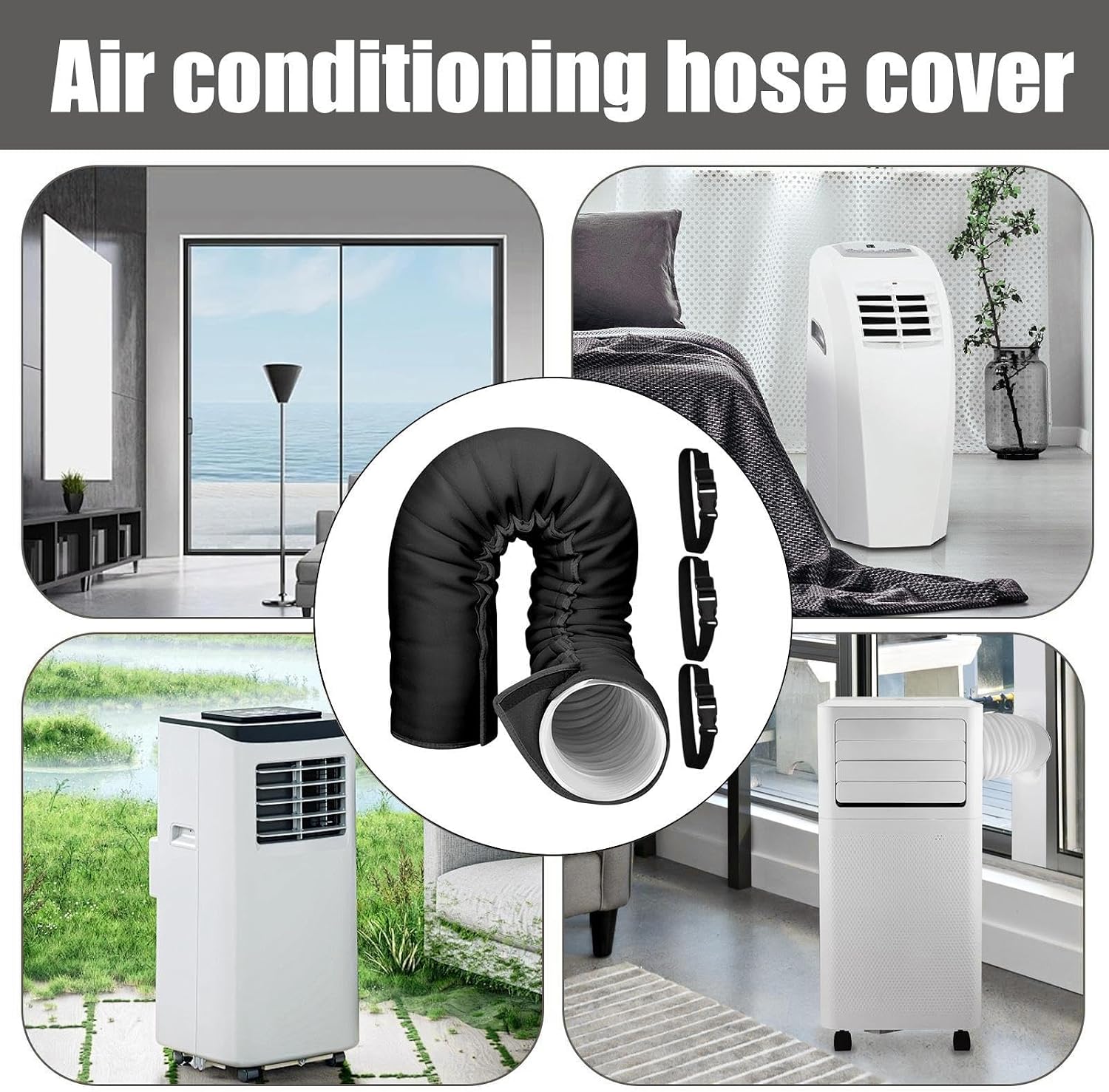  150 CM Manchon Isolant Universel Pour Gaine De Climatiseur Mobile | Manchon D'isolation Pour Tuyau De Climatiseur Mobile, Housse Isolante Pour Tuyau De Climatisation, 3 Sangles, Pour 12,7/15 CM
