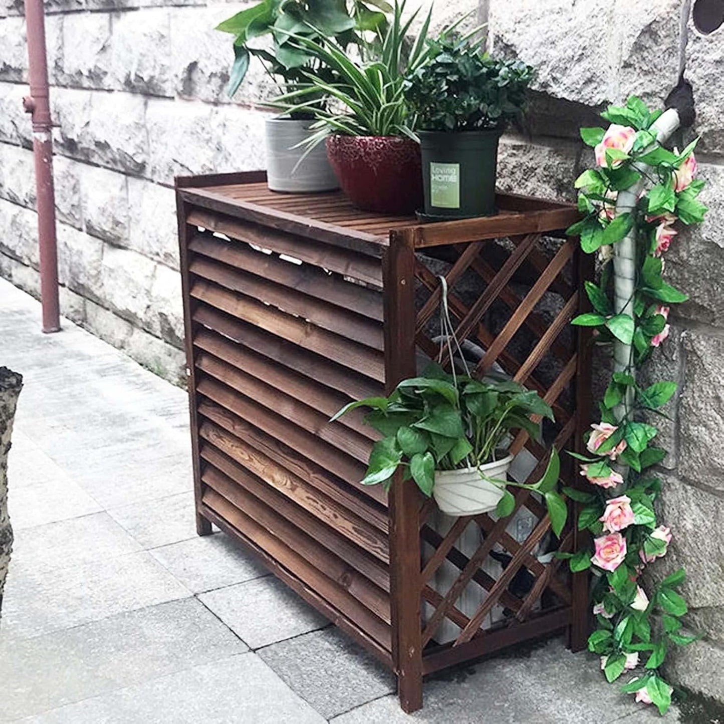  Couvercle De Protection En Bois Pour Climatiseur Extérieur, Cadre étanche Pour Climatiseur Extérieur à Persiennes, Coque De Poubelle Dissimulée, Facile à Installer