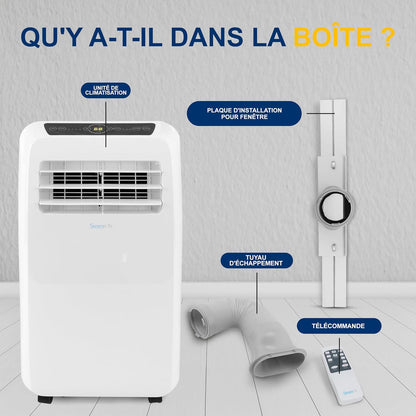  SereneLife Climatiseur Mobile 9000 BTU Avec Chauffage – Climatiseur Réversible Portable 4 En 1, Jusqu’à 41 M², Déshumidificateur, Ventilateur, Télécommande, Kit Fenêtre, Blanc
