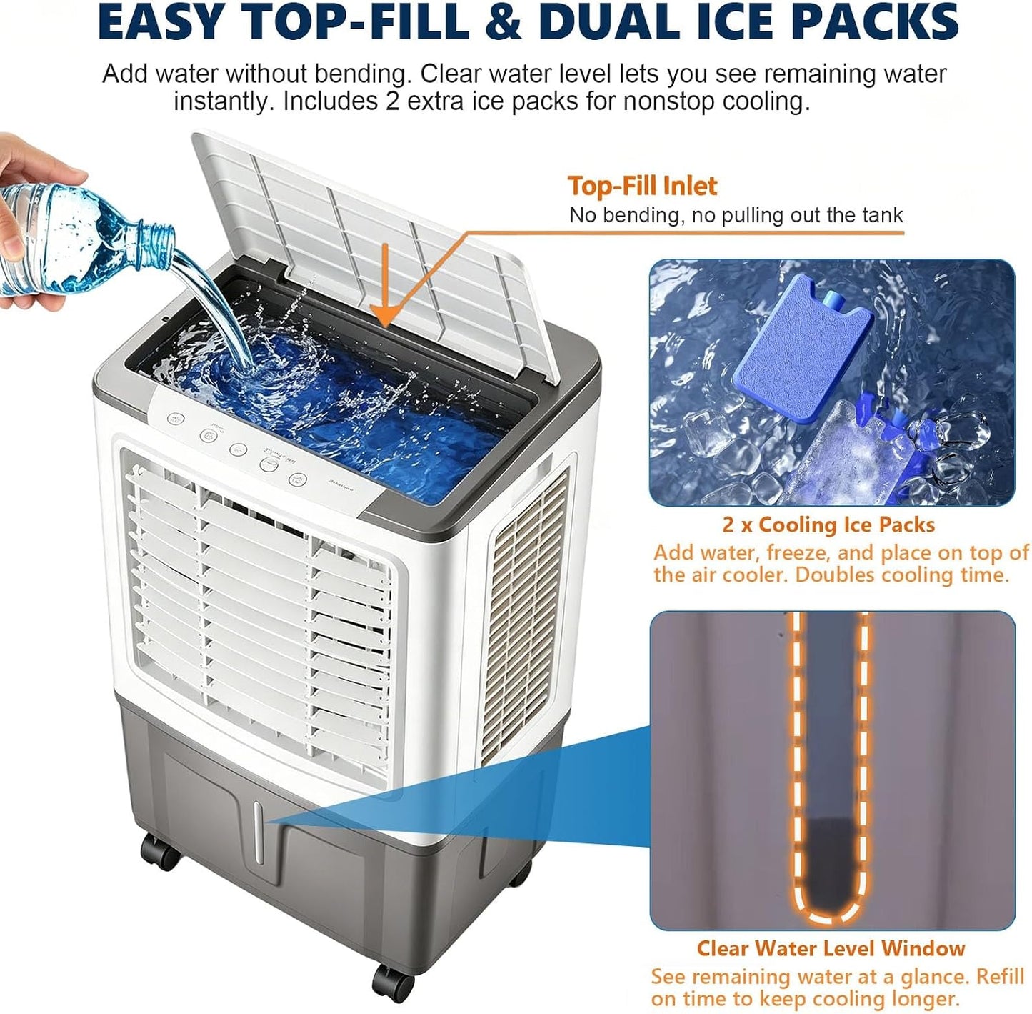 GENERIC Refroidisseur D'air Par évaporation Et Ventilateur Portable, Réservoir 30 L, 1758 CFM, Oscillation 120°, Roulettes 360°, 3 Vitesses, Idéal For Le Bureau à Domicile, Le Garage Et La Terrasse.