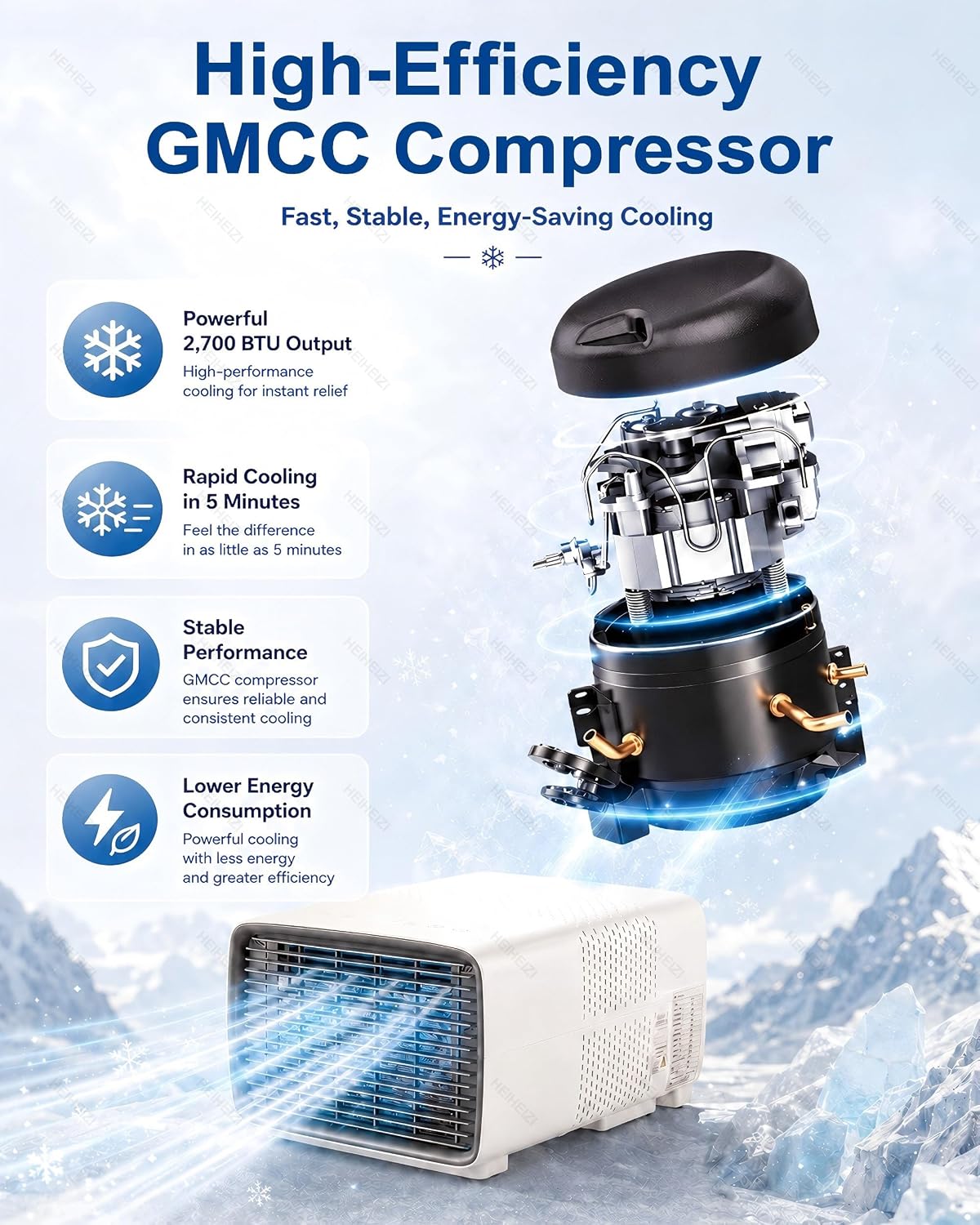  Climatiseur De Tente 2700 BTU 280W Compresseur DC 45 DB CE | 3 Modes Refroidissement, Déshumidification Et Ventilation, Panneau, Télécommande, Timer 1-12 H, Pour Camping-car Et Van