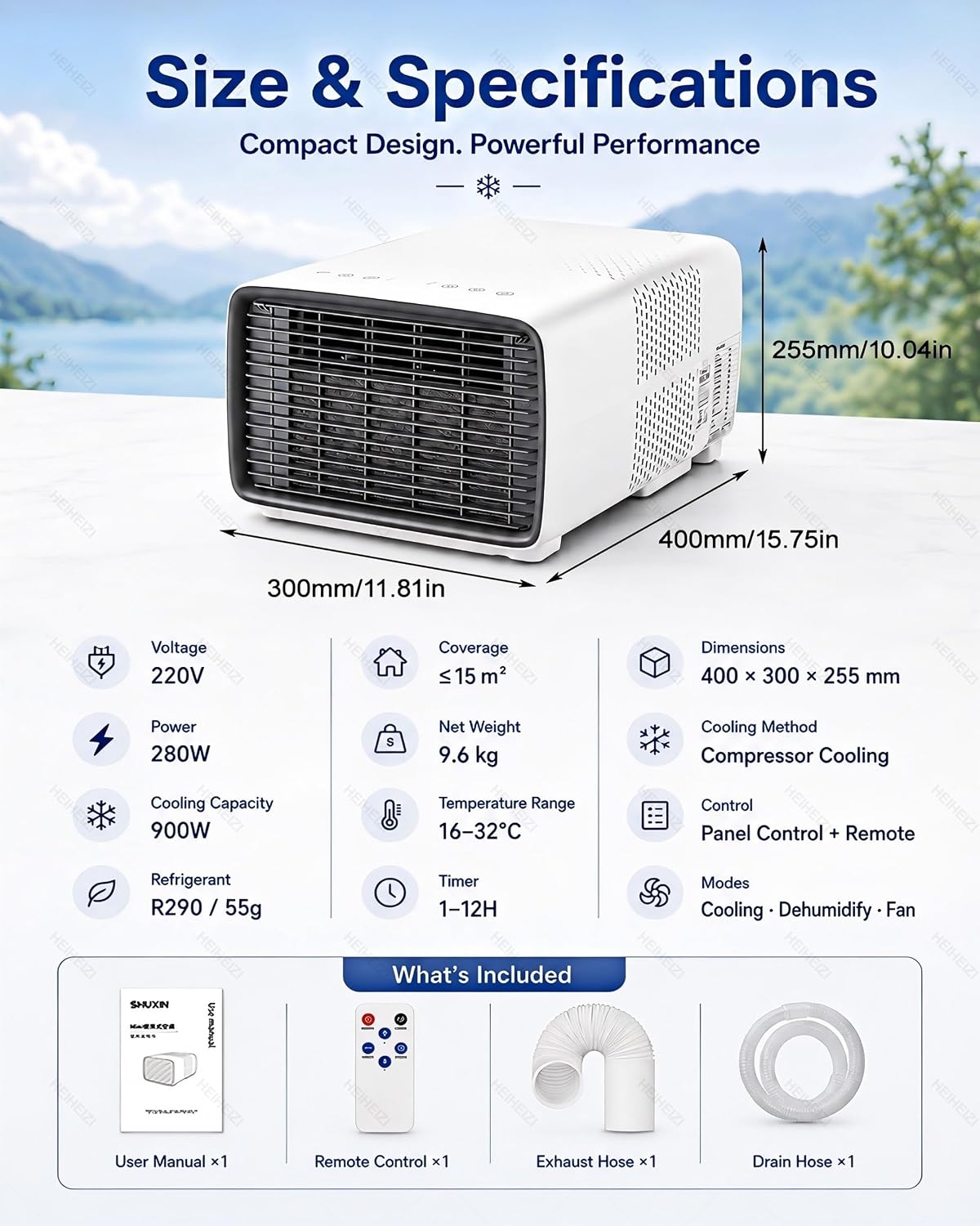  Climatiseur De Tente 2700 BTU 280W Compresseur DC 45 DB CE | 3 Modes Refroidissement, Déshumidification Et Ventilation, Panneau, Télécommande, Timer 1-12 H, Pour Camping-car Et Van