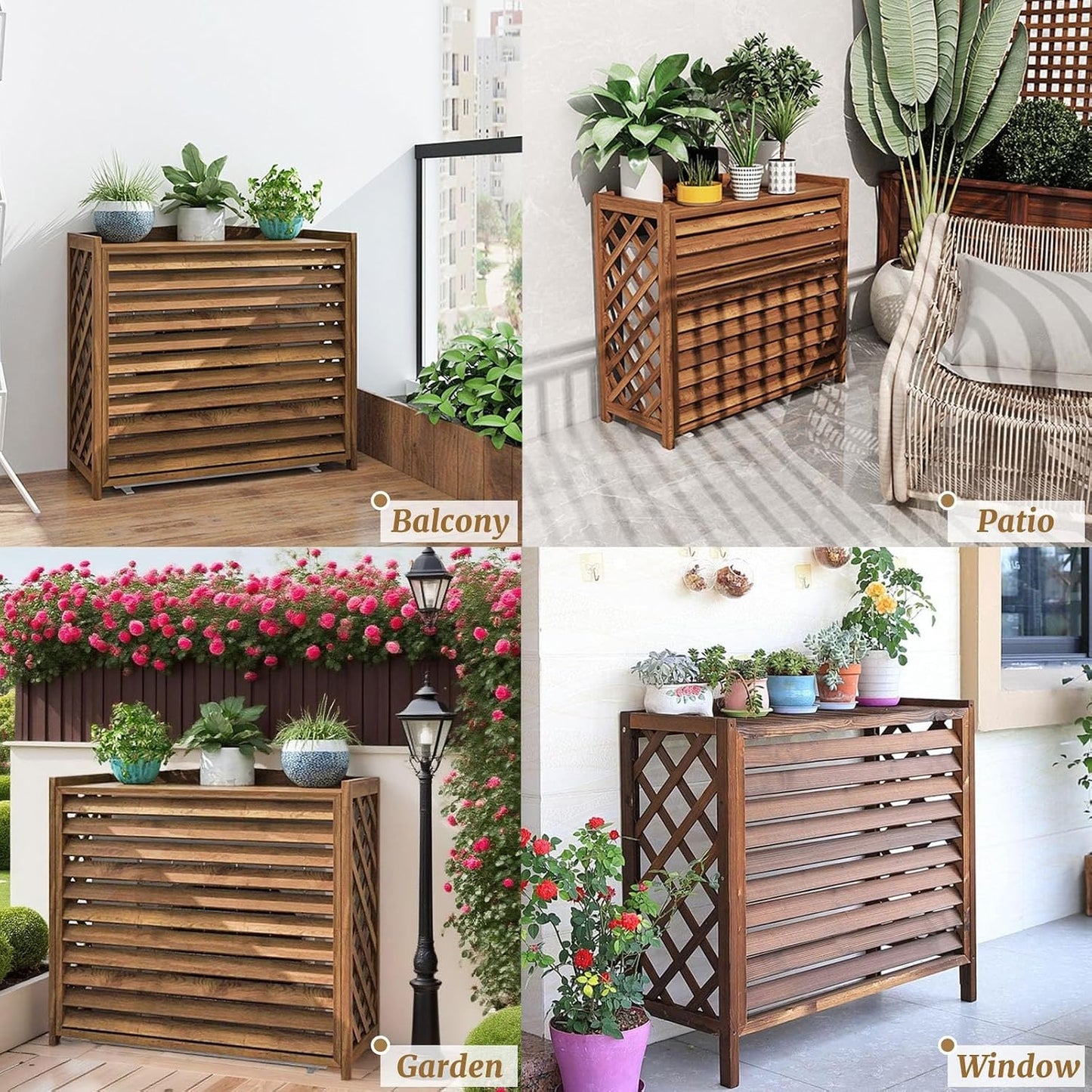  Marron Cache Clim Bois Cache Climatiseur Extérieur Bois Cache Pompe A Chaleur Extérieur Bois Pour Cacher Climatisation Support De Fleur Anti-Corrosion Support De Climatiseur Pour Jardin(110x50x85cm)