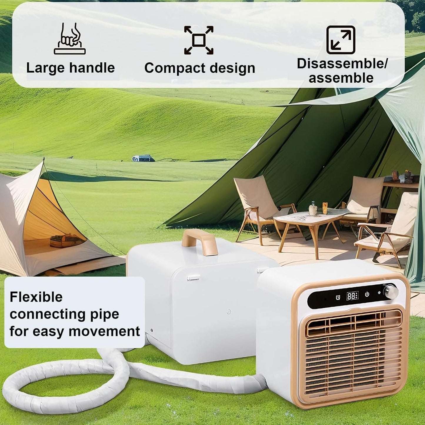  Portable 5000 BTU Split AC, Refroidissement Ultra-Silencieux Avec Contrôle Tactile Et Minuterie Pour Bureau De Chambre RV.Inclut Le Tuyau Pour L'installation Facile Dans Les Camps De Tentes