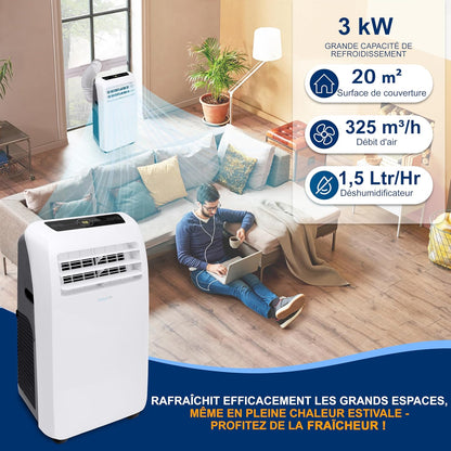  SereneLife Climatiseur Mobile 9000 BTU Avec Chauffage – Climatiseur Réversible Portable 4 En 1, Jusqu’à 41 M², Déshumidificateur, Ventilateur, Télécommande, Kit Fenêtre, Blanc
