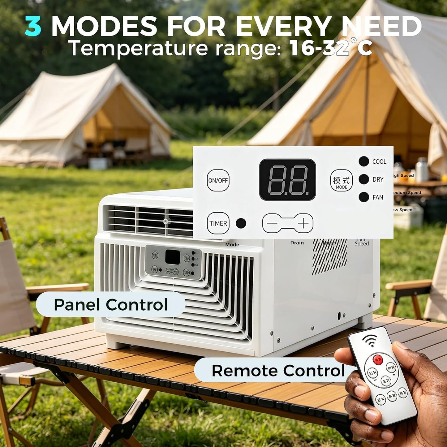 Climatiseur Mobile Pour Camion, Bateau Et Camping-Car, Petit Climatiseur Portable à Compresseur Avec Modes Refroidissement, Déshumidification, Ventilation Et Télécommande