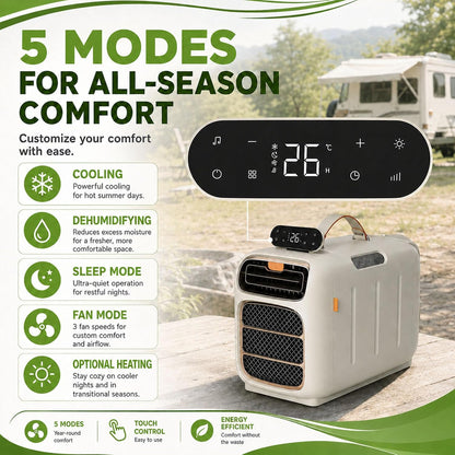  Climatiseur Portable, 4700 BTU Refroidissement Et Chauffage, 45dB Unité De Climatisation Tranquille Pour Campeur De Tente, Conception Auto-évaporée Avec Télécommande, Refroidisseur De Voyage Compact P