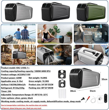  Climatiseur De Camping Portable - 6000 BTU 4-en-1 Unité Avec Télécommande, Refroidissement, Ventilateur, Déshumidification, Modes De Sommeil, Panneau Tactile à 3 Vitesses Pour La Tente Ou L'utilisatio