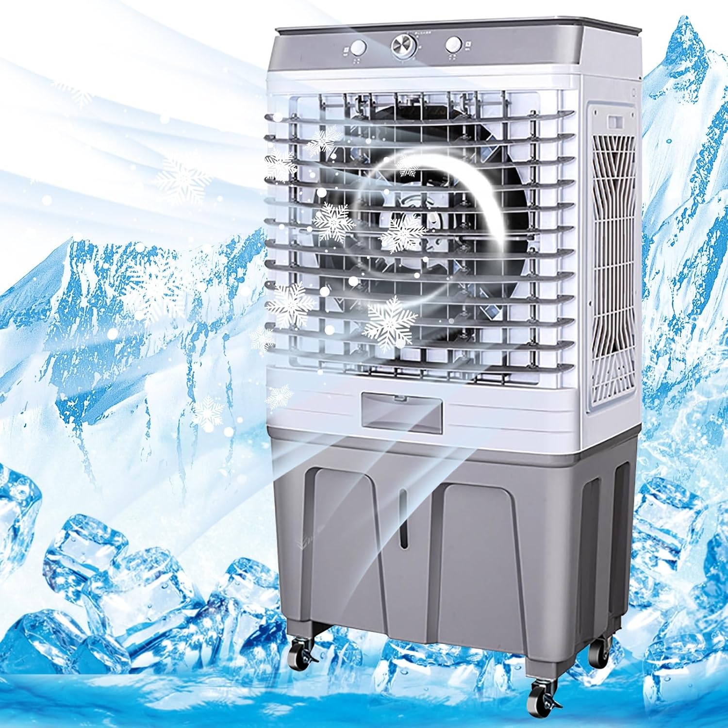 GENERIC 60L Refroidisseur D'air évaporatif W 3 Vitesses, Ventilateur De Refroidissement Portable Pour Le Bureau à Domicile, Faible Consommation D'énergie, Mouvement Facile Avec Les Roues, Confort Rafraîchissa