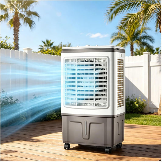 GENERIC Refroidisseur D'air Par évaporation Et Ventilateur Portable, Réservoir 30 L, 1758 CFM, Oscillation 120°, Roulettes 360°, 3 Vitesses, Idéal For Le Bureau à Domicile, Le Garage Et La Terrasse.