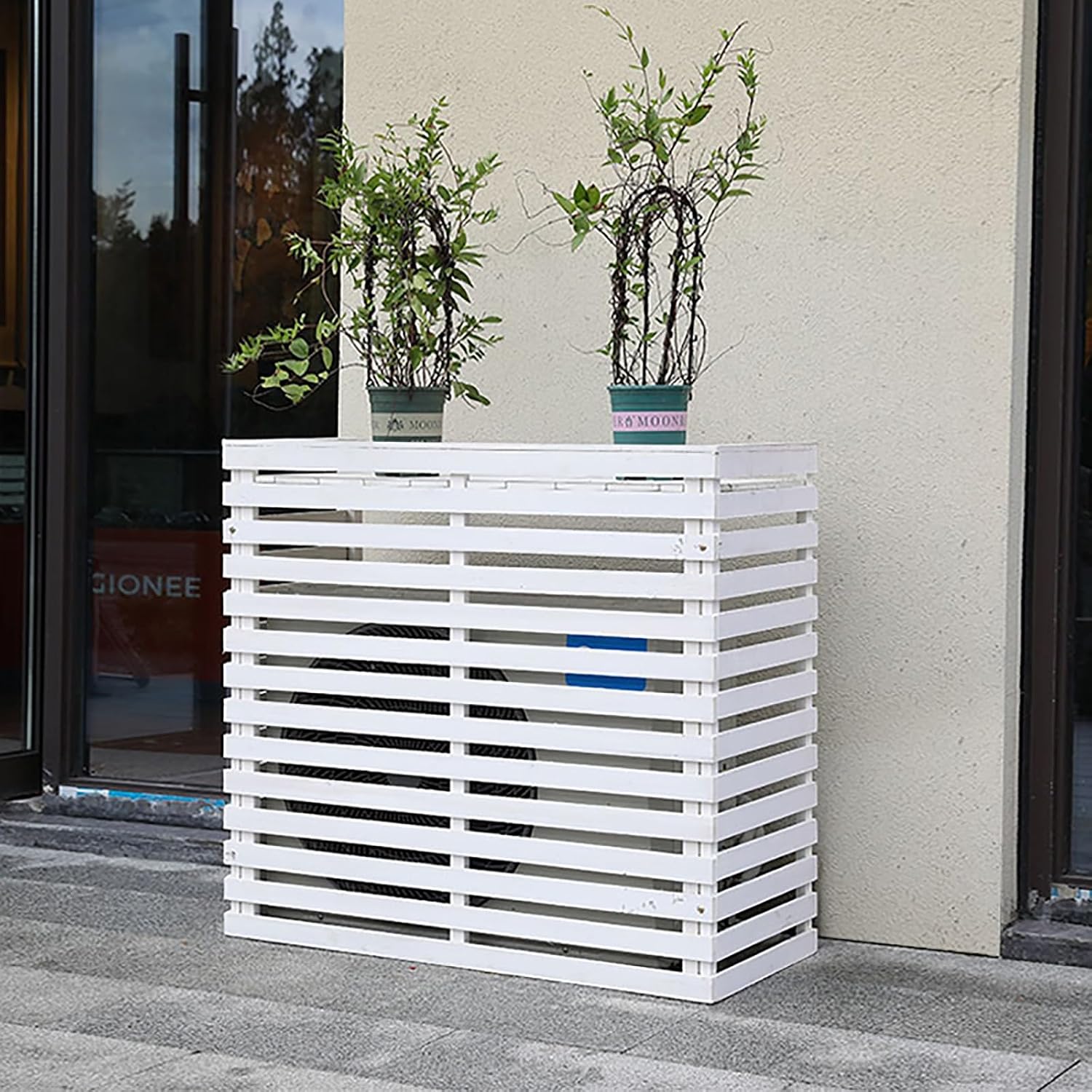 GENERIC Housse De Climatiseur Extérieur, Bois Massif Avec Support De Fleur, Protection De L'unité AC - Solution Résistante Aux Intempéries Et élégante Pour Climatiseurs Mobiles (couleur : Blanc)