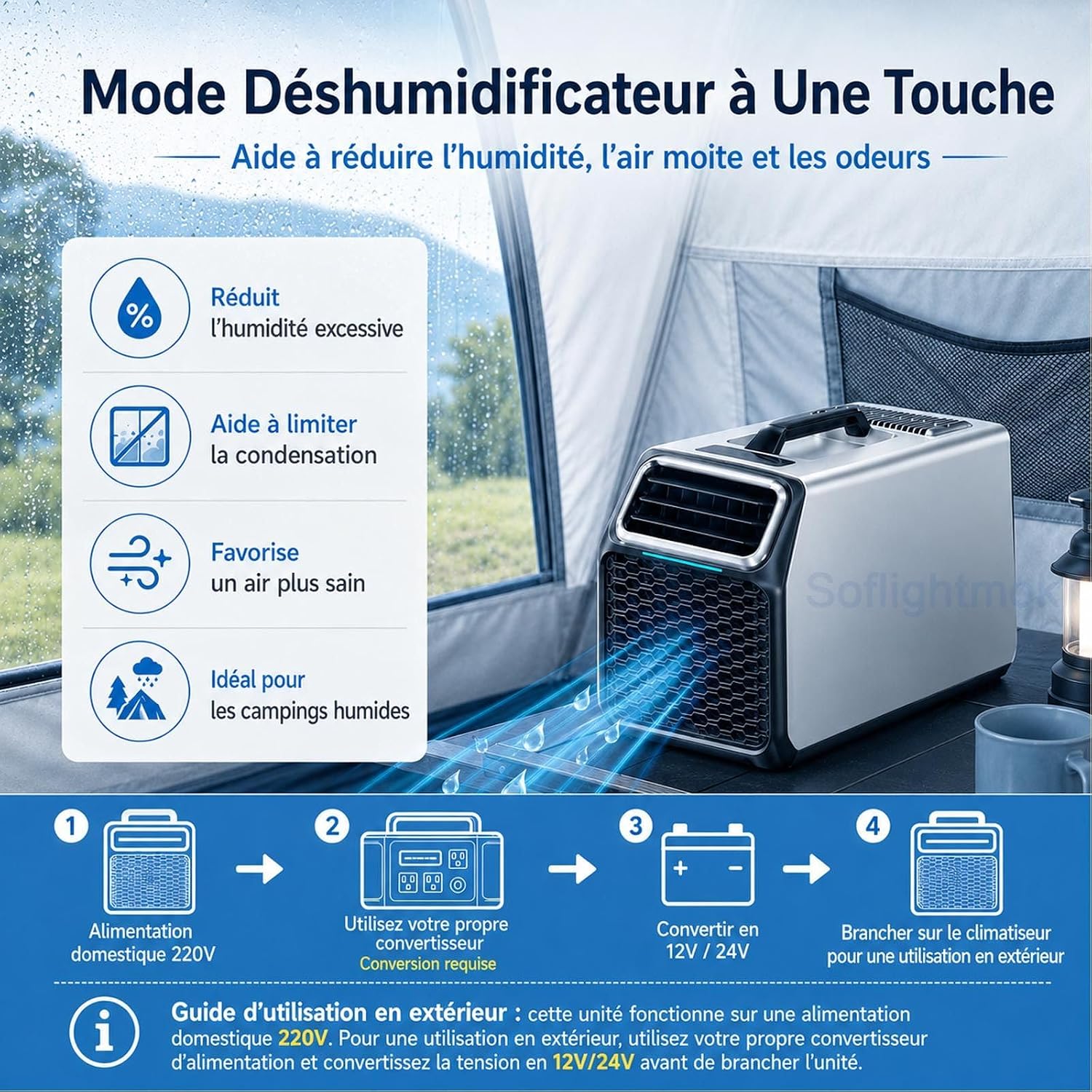  Climatiseur Mobile Pour Maison Camping-Car, Tente Et Atelier Silver-220V | Auto-évaporation Et Tuyau De Drainage Inclus Pour Réduire Les Vidanges En Climat Chaud Ou Humide.