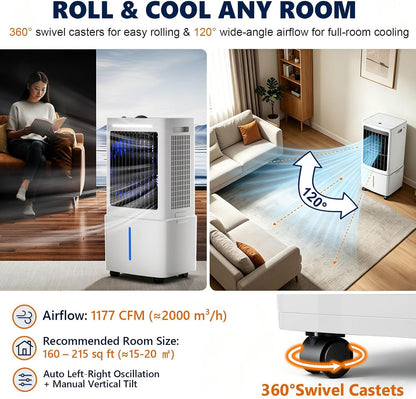 GENERIC Ventilateur De Refroidissement D'air 3 En 1, Réservoir D'eau De 25 L, Oscillation Automatique à 120°, 3 Vitesses De Ventilateur, Refroidissement Par Rideau D'eau, For Terrasse Et Appartement