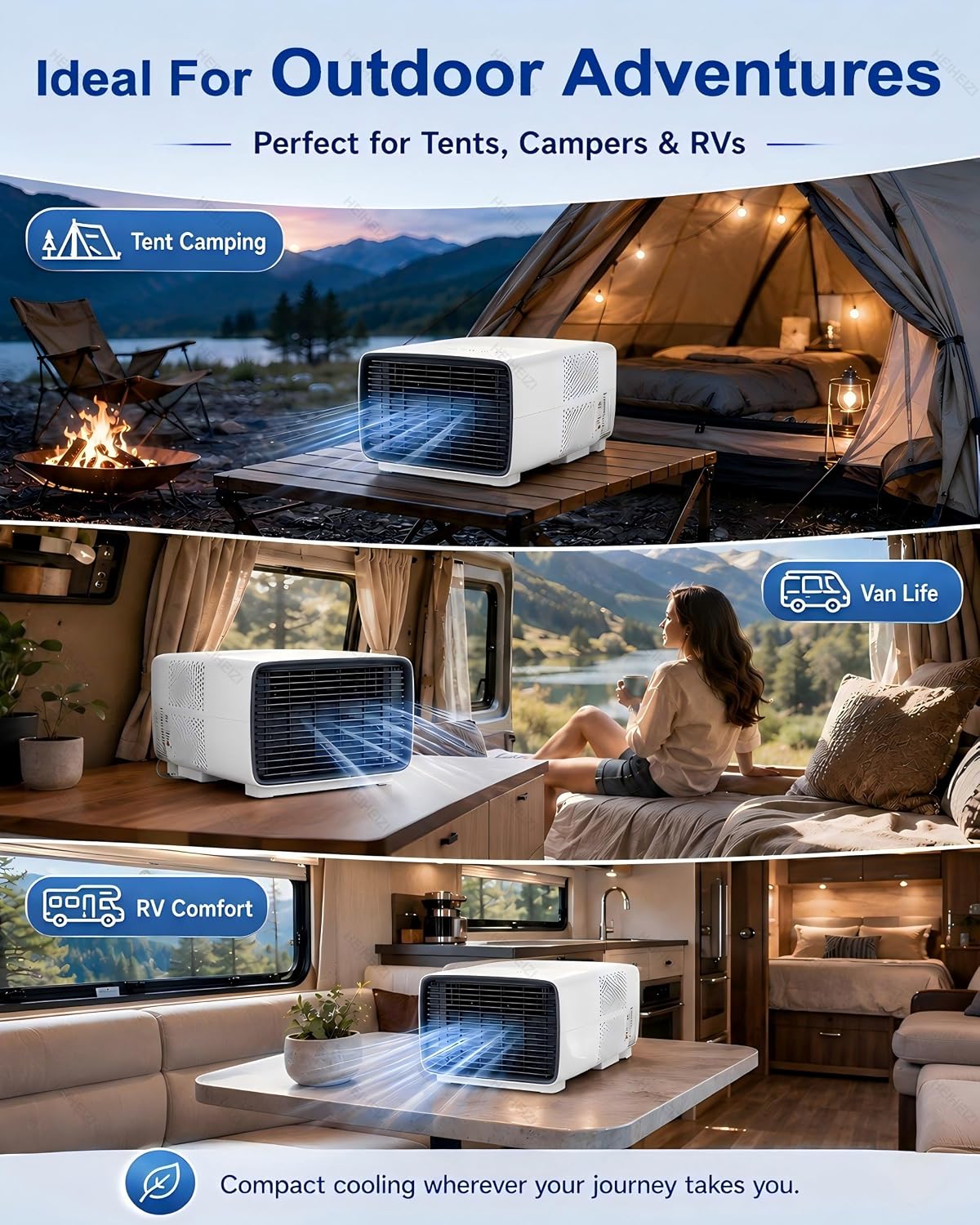  Climatiseur De Tente 2700 BTU 280W Compresseur DC 45 DB CE | 3 Modes Refroidissement, Déshumidification Et Ventilation, Panneau, Télécommande, Timer 1-12 H, Pour Camping-car Et Van